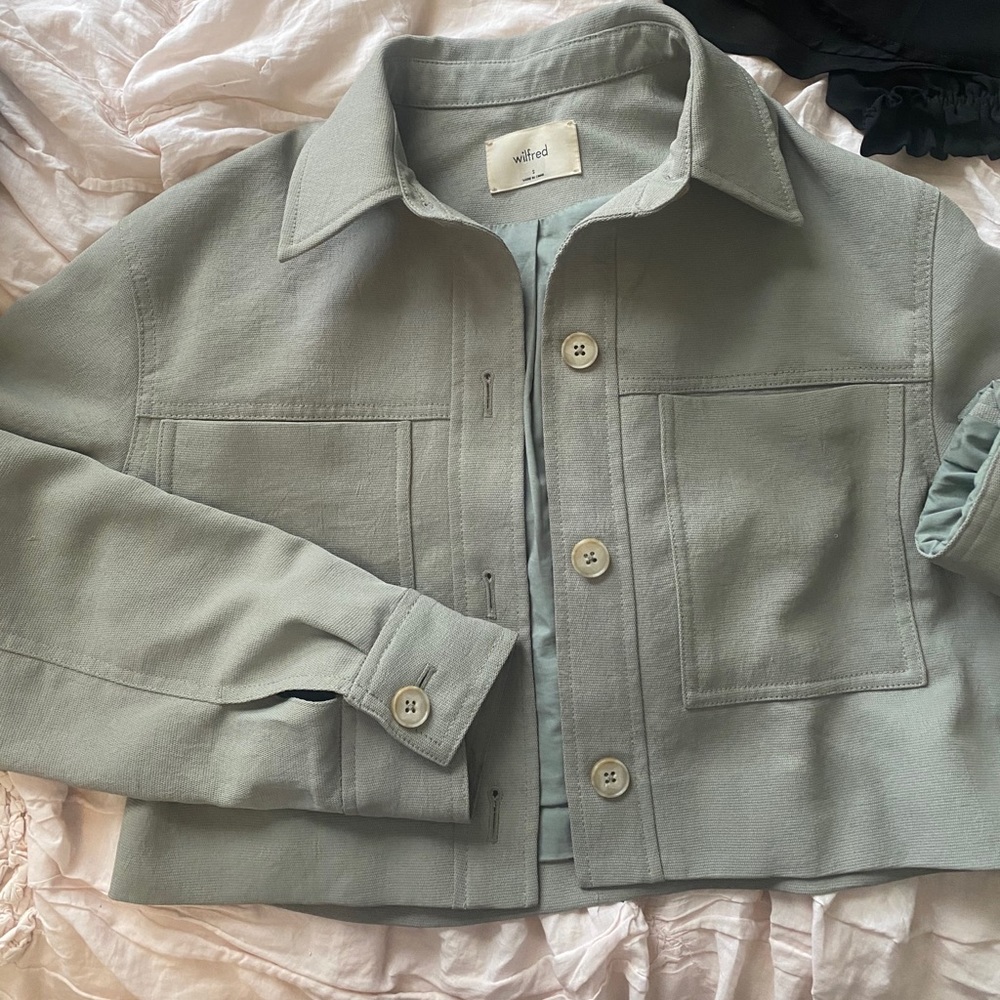 Aritzia Little Cropped Green Jacket